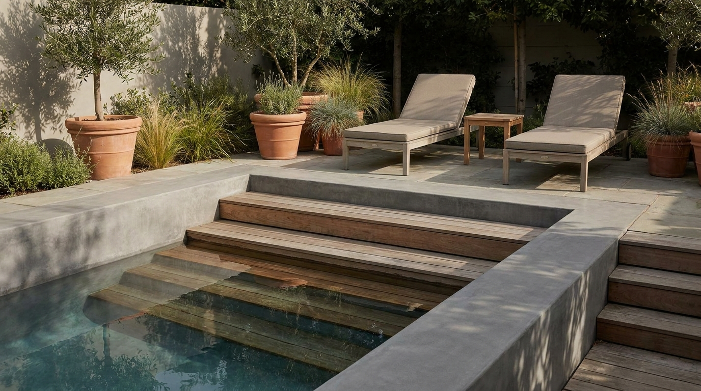 Sunken Pool With Built-In Seating Edge